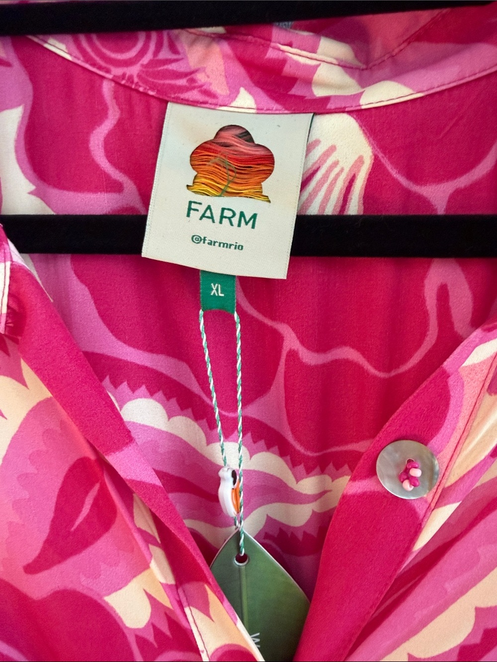 MWT FARM Rio Bright Pink Floral Tie-Front Midi Dress - Picture 2 of 5